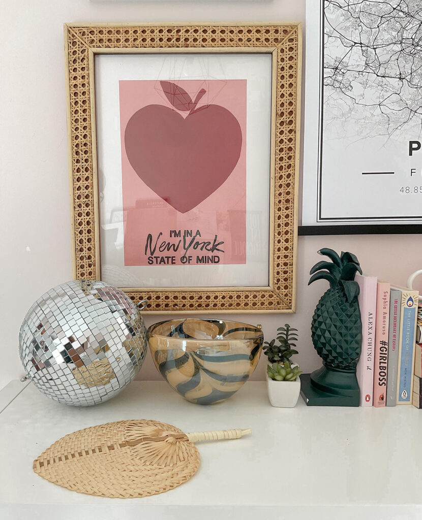 How to decorate with disco balls IKEA bookcase with a disco ball and gallery wall